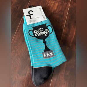 Foot Traffic Womens Turquoise and Black Good Enough Trophy Socks Shoe Size 4-10